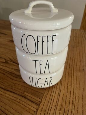 Rae Dunn Ceramic Stackable Coffee Tea Sugar Canister Set, Magenta